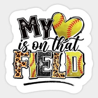 My Heart Is On That Field Softball Leopard Tee Softball Mom Sticker